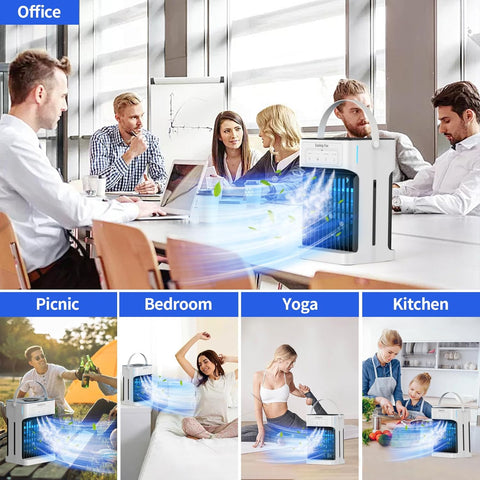 Mobiele Airco - Draagbare Airconditioning - Mini-Airconditioning - 1100ml - met Waterkoeling - 3 Luchtsnelheden - 3 Koelnevel - 2-8 uur Timer - 7 LEDS - voor Kamers - 17 x 15 x 27 cm - Wit/ Zwart