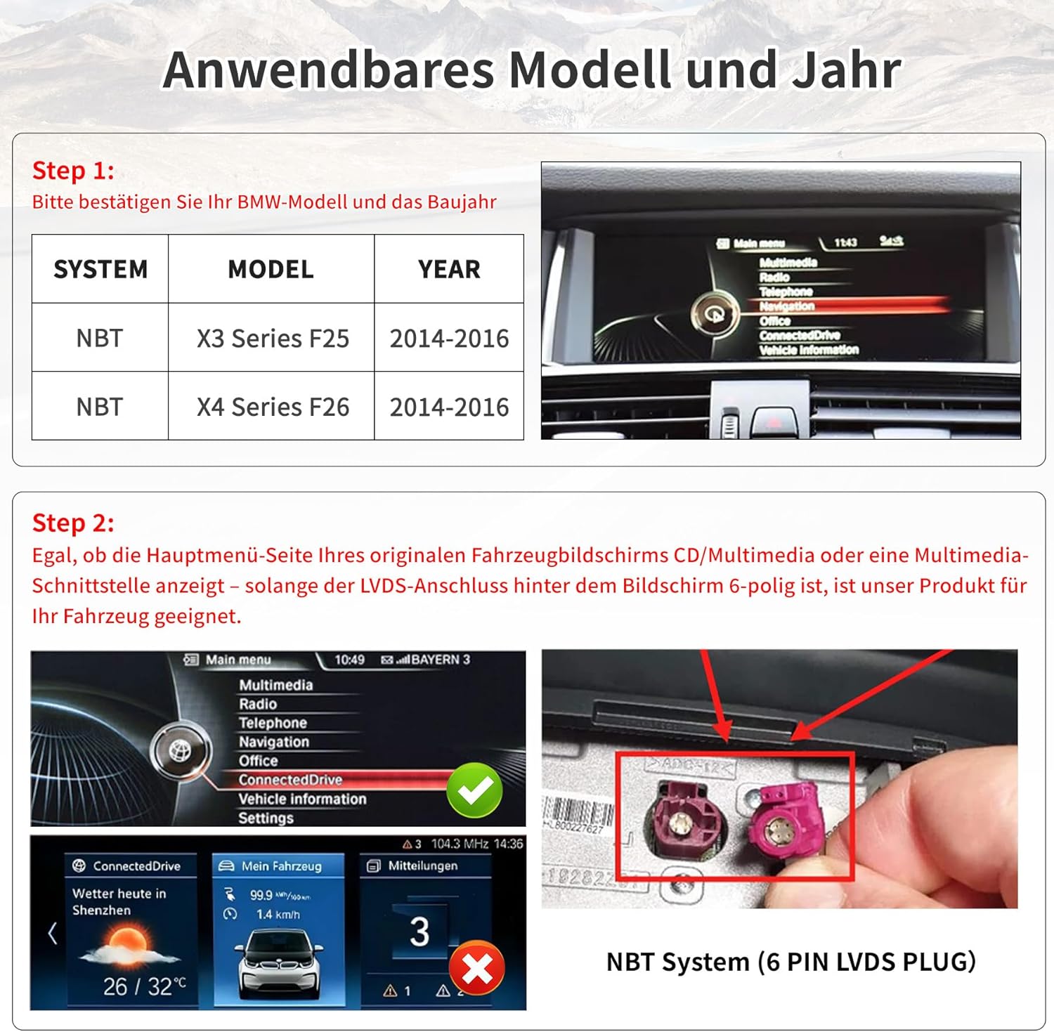 10.25 inch Android 14 Car Radio for BMW X3/X4 F25/F26 (NBT System 2014-2016) | 8-core 4+64GB | Wireless CarPlay, Android Auto, MirrorLink | HD Touch Screen, OEM Retained, Steering Wheel Control - QUORE