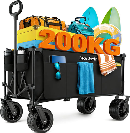 BEAU JARDIN Opvouwbare Push Wagon Cart Opvouwbare Utility Camping Kruidenier Canvas Stof Stevige Draagbare Rolling Lichtgewicht Buggies Outdoor Tuin Sport Heavy Duty Winkelwagen Wagons Met Wielen Zwart