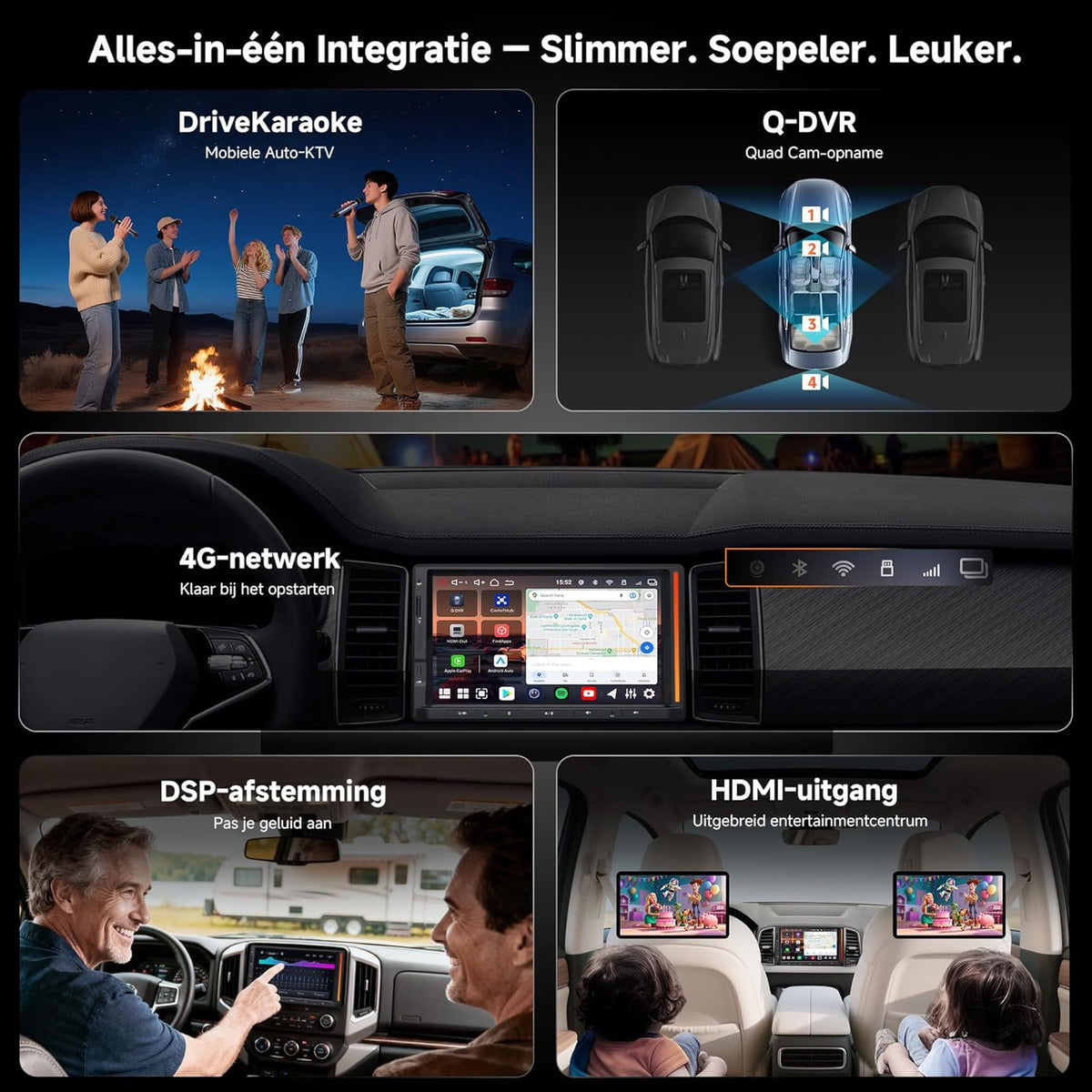 ATOTOEXCEL V10 7" QLED Android Autoradio 2 DIN, Karaoke in de Auto, Ingebouwde 4G LTE, Wi‑Fi, axpt HD Bluetooth, Draadloze CarPlay & Draadloze Android Auto