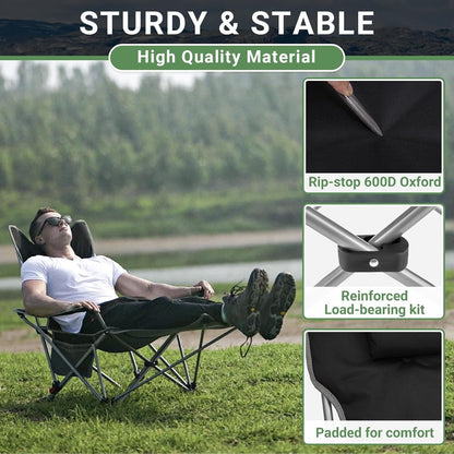 #WEJOY 2-in-1 campingstoel, opvouwbaar met voetensteun, gevoerde ligstoel met verstelbare rugleuning, relaxstoel, ligstoel met bekerhouder, ligstoel voor outdoor, camping, zwart, set van 2