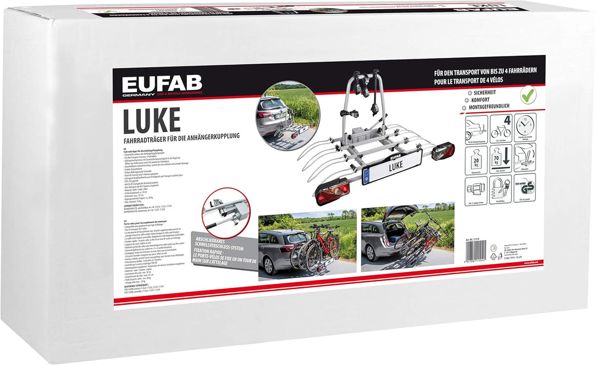 EUFAB 11514 Koppelingsdrager "Luke" voor 4 fietsen,zwart