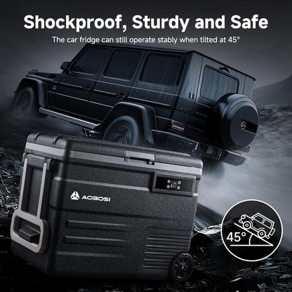 AAOBOSI Compressor-koelbox, 55 liter, koelbox auto met wifi-app-bediening, 12/24 V en 100-240 V, elektrische koelbox tot -20 °C, voor auto, vrachtwagen, boot, camper, camping, kan met accu worden