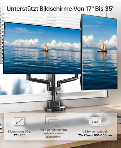 monTEK Dual Monitor Desk Mount met USB A/C voor 17-40"