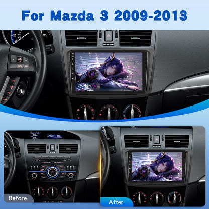 2G+64G Android Car Stereo for Mazda 3 2009-2013, 9 inch Touchscreen Radio with Wireless Carplay & Android Auto/WiFi/GPS/Bluetooth/EQ/FM RDS Radio+Backup Camera +Mic