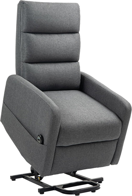 HOMCOM TV Chair with Stand Up Aid, Electric Relax Chair with Reclining Function, Pocket Spring, Footboard, TV Chair with Side Pocket, Remote Control and Linen Look Dark Grey - QUORE