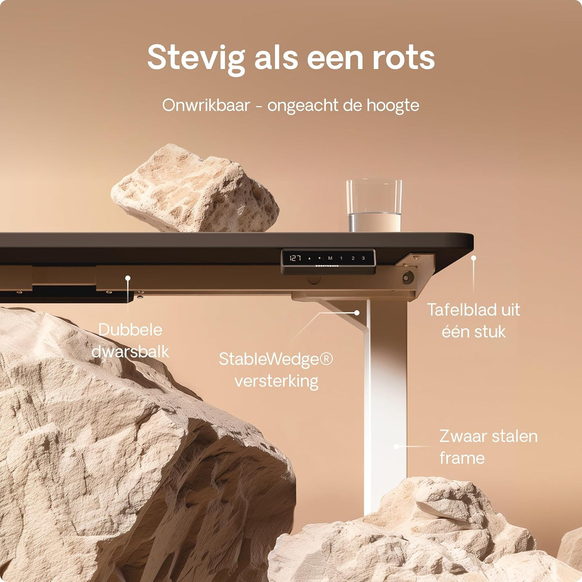 Desktronic Desk Sit-Stand - 120x60 cm - Height Adjustable Desk with USB/USB-C, 3 Memory Modes, Dual Motor and Touchscreen Control Electric Table for Comfort and Productivity. - QUORE
