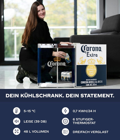 Corona Koelkast – Drankkoeler – Flessenkoelkast – Bierkoelkast – Mini Koelkast – 48 Liter Inhoud – Glazen Deur Met 4 Verstelbare Legplanken