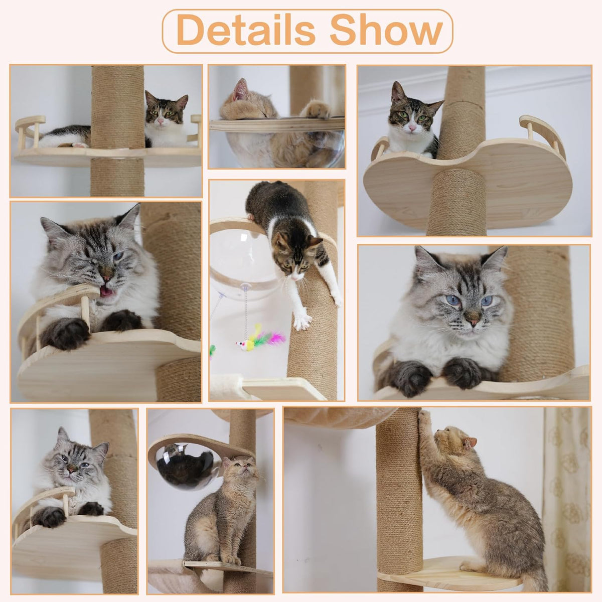 Verticale Krabpaal – Kattenkrabpaal – Klimtoren – Kattenboom – Krabmeubel – Verstelbaar 127-305 cm – Stevig Sisal Krabpaal