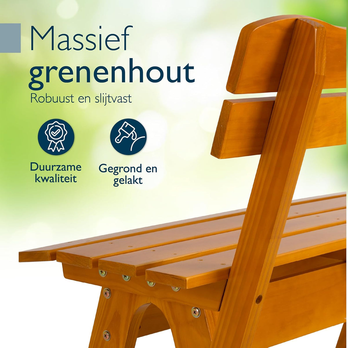 Beautissu Houten Tuinbank Weerbestendig 3 Personen 150 cm breed – Massief Hout Gelakt – Duurzaam Robuust Tuinbank Hout voor Balkon Terras Serre of Tuin – RD