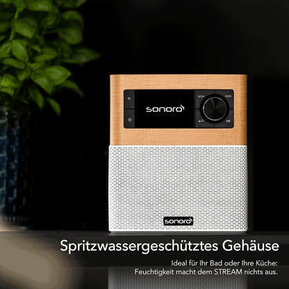 sonoro Stream internetradio met Bluetooth (FM, WLAN, Spotify, Deezer, spatwaterdicht) esdoorn/wit