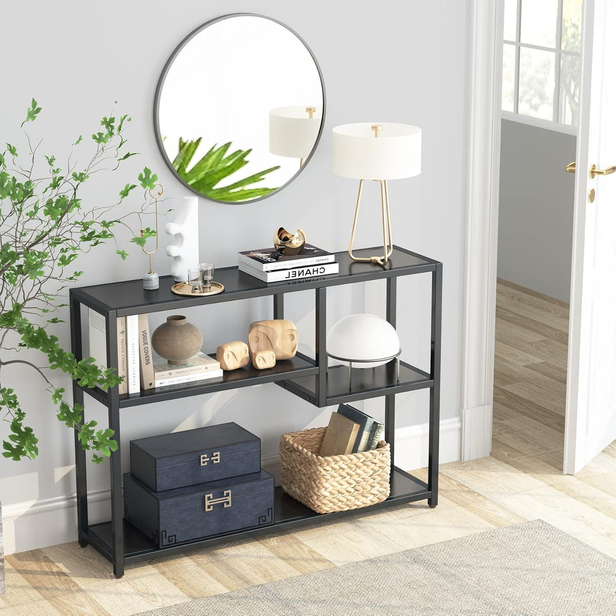 Tribesigns Console Table, Small Black Entrance Table with Storage Compartments, 108 cm, Vintage Side Table Rear Coffee Table for Living Room, Entrance, Hallway, Foyer, TV Stand