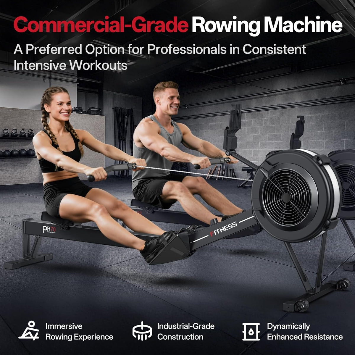 PASYOU Rowing Machine, Air Resistance Rowing Machines for Home Use 10 Gears Adjustable, Super Silent Rowing Machine with Bluetooth & Smart Backlit Monitor (350LB Load Capacity) - QUORE