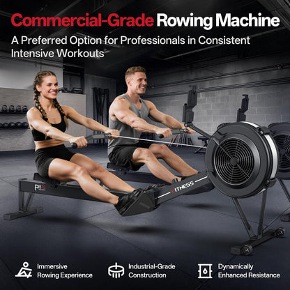 PASYOU Rowing Machine, Air Resistance Rowing Machines for Home Use 10 Gears Adjustable, Super Silent Rowing Machine with Bluetooth & Smart Backlit Monitor (350LB Load Capacity) - QUORE