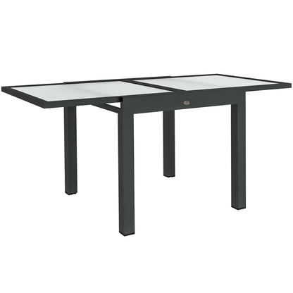 Tuintafel – Uitklapbare Tafel – Uitschuiftafel – Eettafel Buiten – Aluminium Tuinmeubel – Zwart Getemperd Glas – 160x80x75 cm – Weerbestendig Epoxy Frame