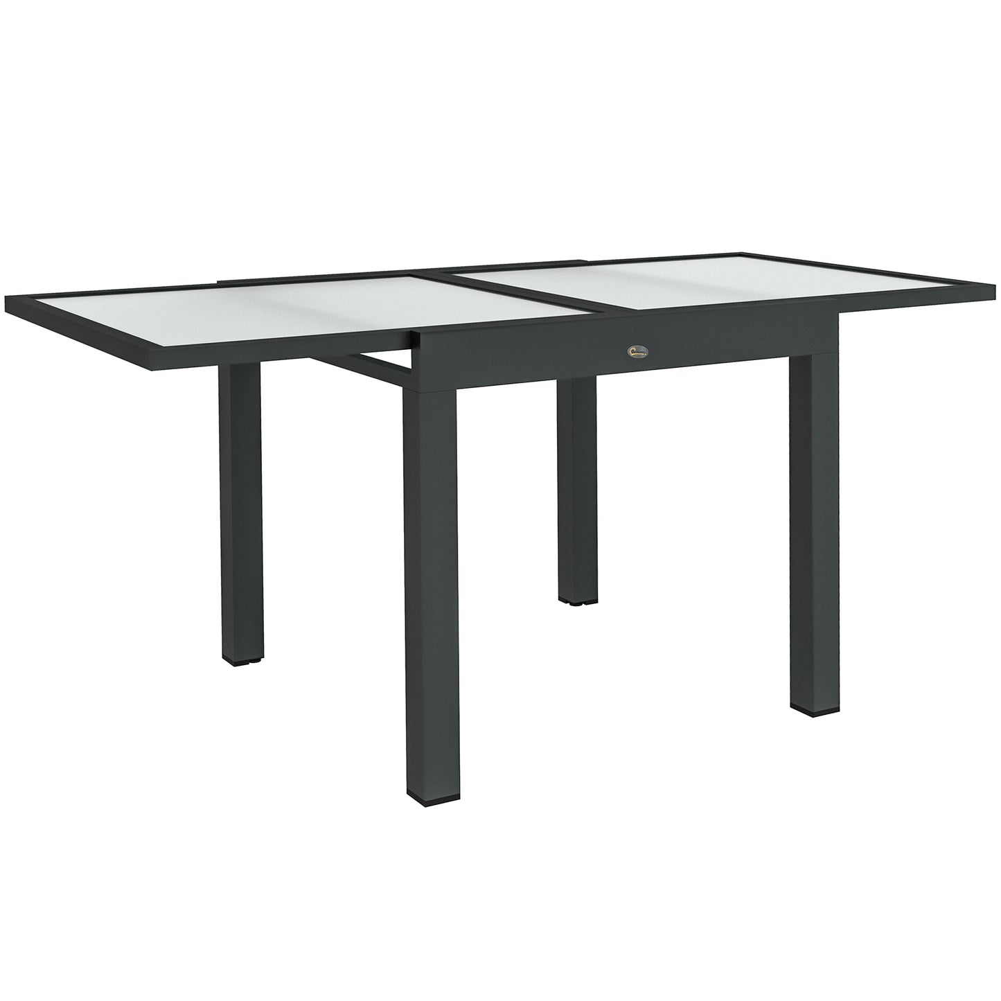 Uitbreidbare Tuin Tafel – Uitschuifbare Buiten Tafel – Terras Tafel – Eettafel – Verstelbare Tuinmeubel – Aluminium Metaal Epoxy Donkergrijs – Tempered Glass Zwart Blad – Groot Formaat 160x80x75 cm
