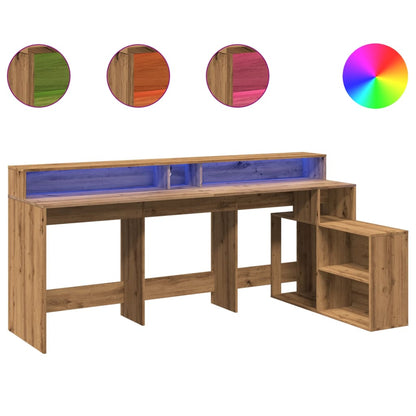 Bureau – Werktafel – Computertafel – Schrijftafel – Thuiswerkplek – Artisan Eiken Hout – Instelbare RGB LED Verlichting