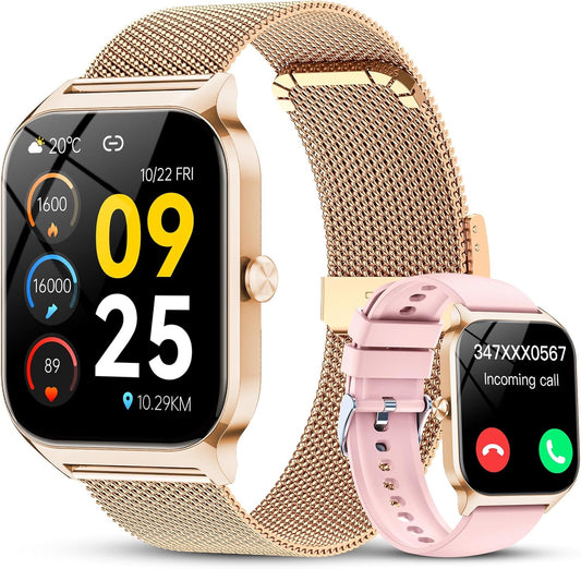 CASCHO Smart horloges voor vrouwen (Android/iOS), 1,8 inch HD smartwatch met oproepen/berichten/AI spraakbediening, 120+ sportmodi fitness tracker horloge, goud
