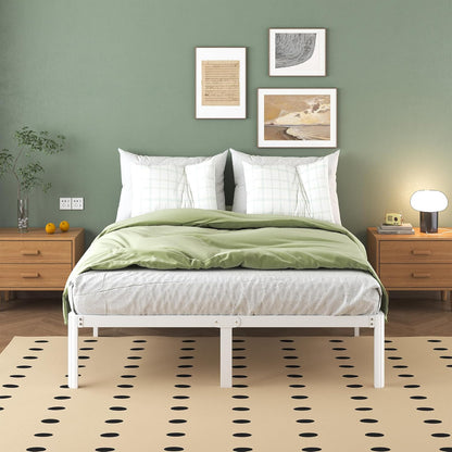 Metalen Bedframe 150x200 cm met Ronde Hoekpoten, Hoogte 30.5cm, Bed Frame 150x200 Metaal met Lattenbodem, Opbergruimte onder het bed, Stabiel, Eenvoudige Montage, Wit