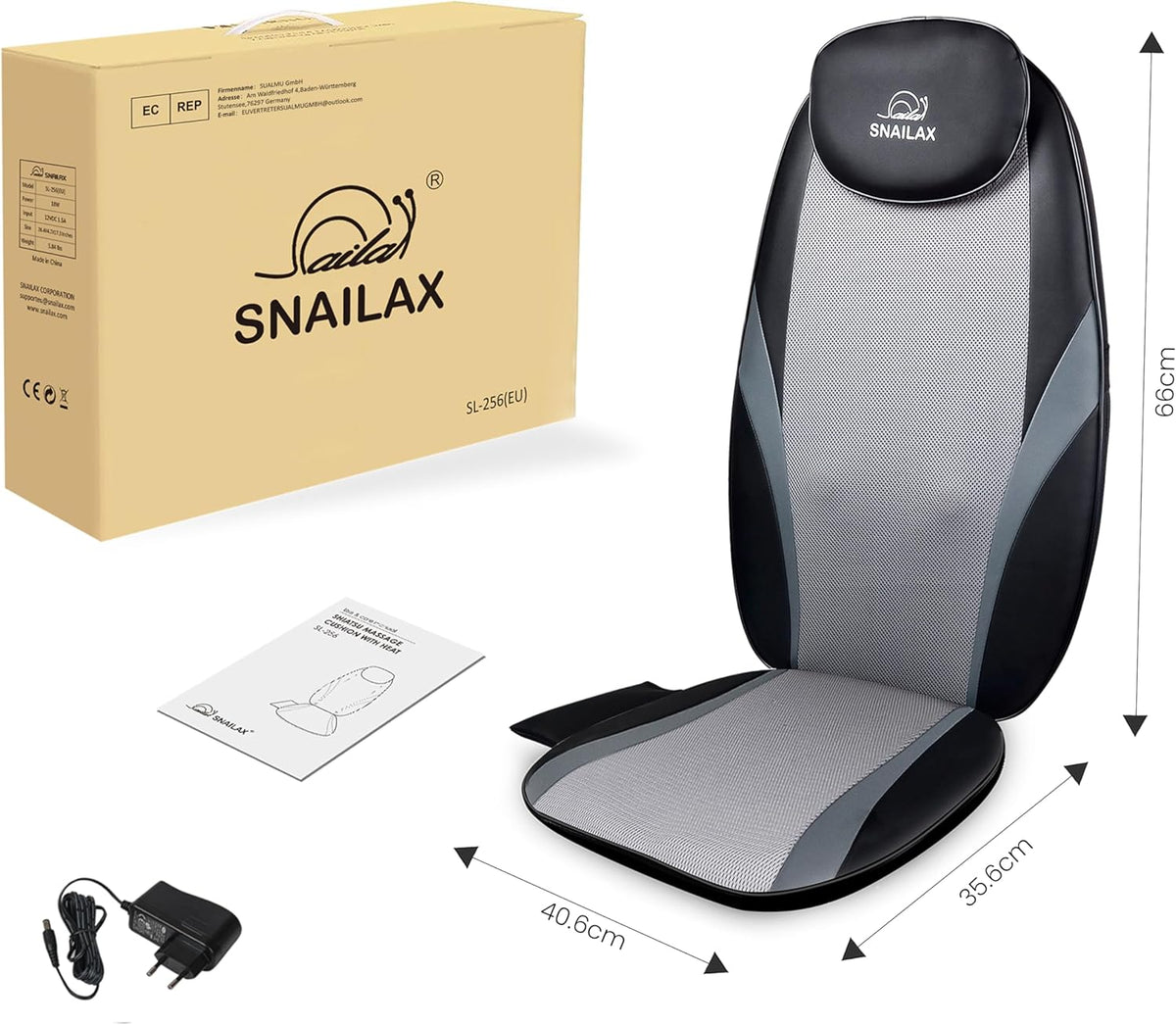 Snailax Shiatsu massagestoelkussen, massagekussen voor nek en schouder, rugmassageapparaat met warmte- en vibratiefunctie, massagestoel, cadeaus voor mannen en vrouwen