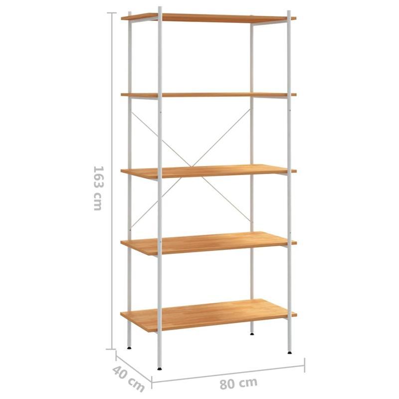 Opbergrek 5-Tier White and Oak Storage Rack, 80x40x163cm - Freestanding, Layered Shelving for Home and Commercial Use, Sturdy Wooden Construction, Ideal for Books, Plants, Decor, Standing Shelf