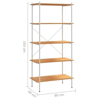 Opbergrek 5-Tier White and Oak Storage Rack, 80x40x163cm - Freestanding, Layered Shelving for Home and Commercial Use, Sturdy Wooden Construction, Ideal for Books, Plants, Decor, Standing Shelf