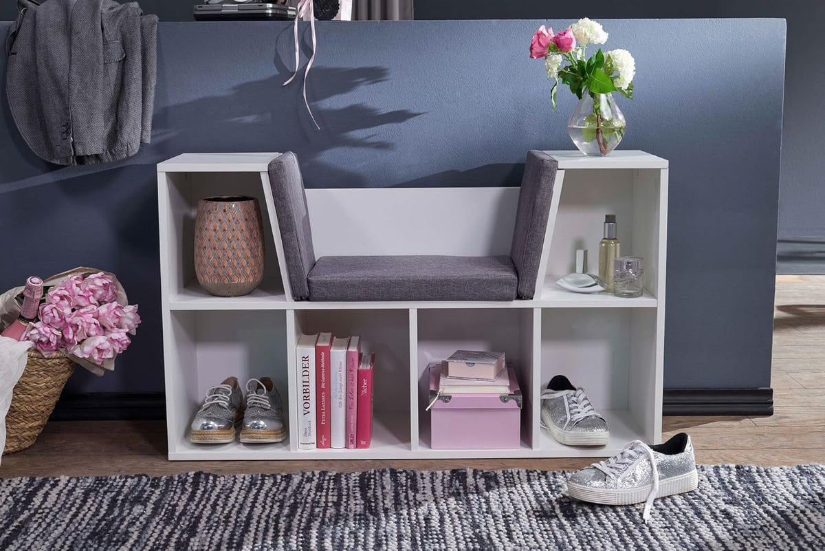 Design Bank – Opbergbank – Schoenenbank – Zitbank – Opbergbank – 101,5 x 61,5 x 30 cm – Melamine Coating & Afneembaar Wasbaar Kussen - QUORE