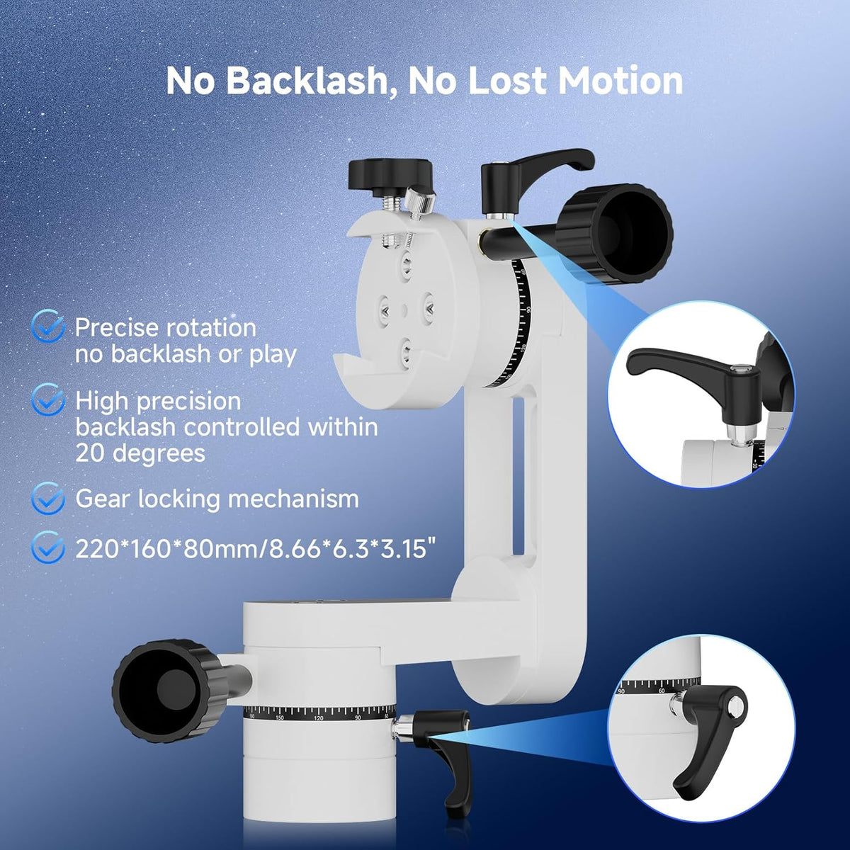 Svbony SV225 Mini Alt-Azimuth Mounting, 5kg Maximum Load Capacity Aluminum Altazimuth Mounting, Telescope Accessories with Adjustable Angle CNC Hollow Structure, for Astronomical Visual Observation - QUORE