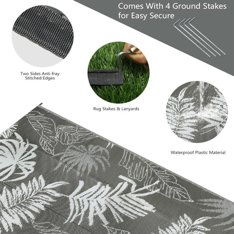 Buiten Vloerkleed - Buitenkleden - Buitentapijt - Opvouwbaar - UV-bestendig - Waterdicht - Buitenmatten - voor Buiten - Balkon - Strand - Picknick -Terras - Rechthoekig - 270 x 365 cm - Grijs