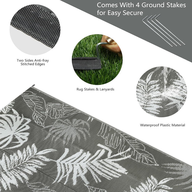 Buiten Vloerkleed - Buitenkleden - Buitentapijt - Opvouwbaar - UV-bestendig - Waterdicht - Buitenmatten - voor Buiten - Balkon - Strand - Picknick -Terras - Rechthoekig - 270 x 365 cm - Grijs