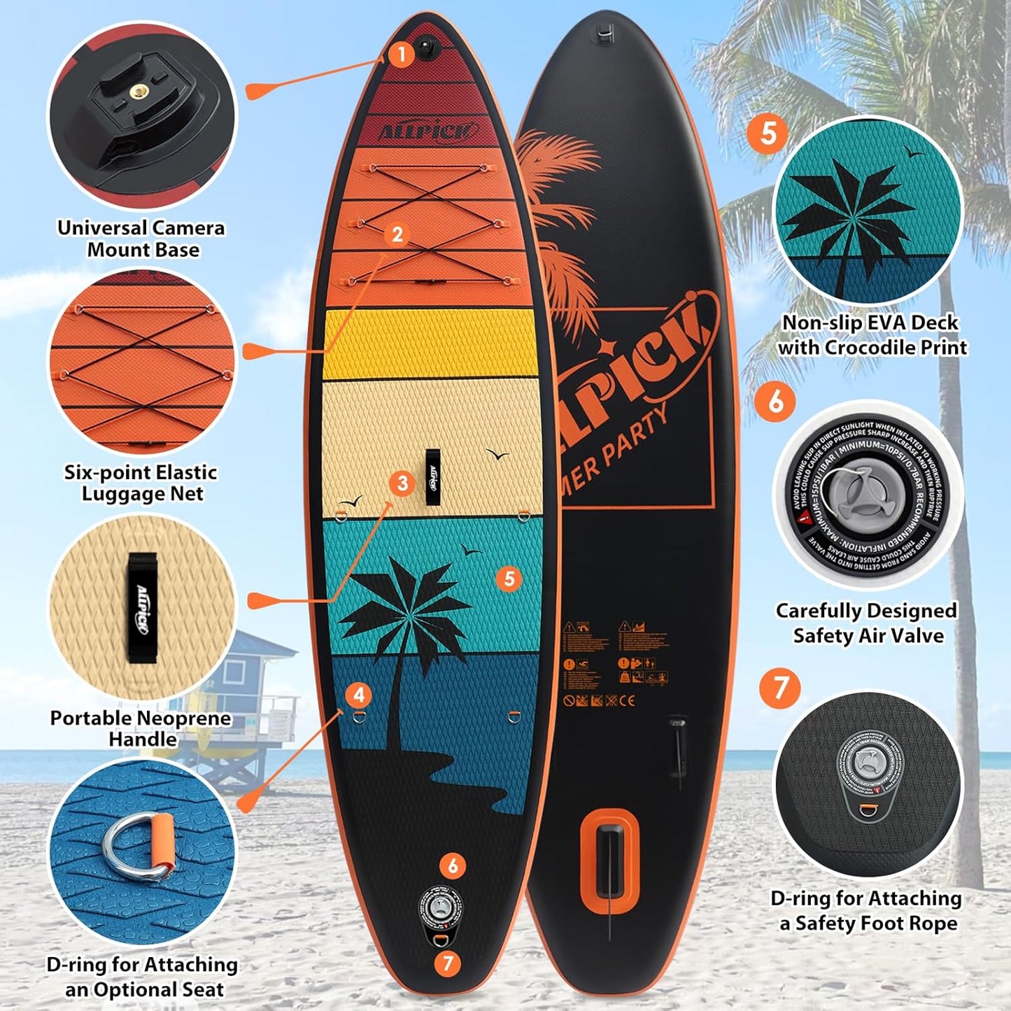ALLPICK Stand Up Paddle Board, Opblaasbaar Paddleboard, Met Universele Camerabevestiging, Complete Accessoires, Verstelbare Peddel, Geschikt Voor Beginners en Gevorderde Peddelaars, 200 kg