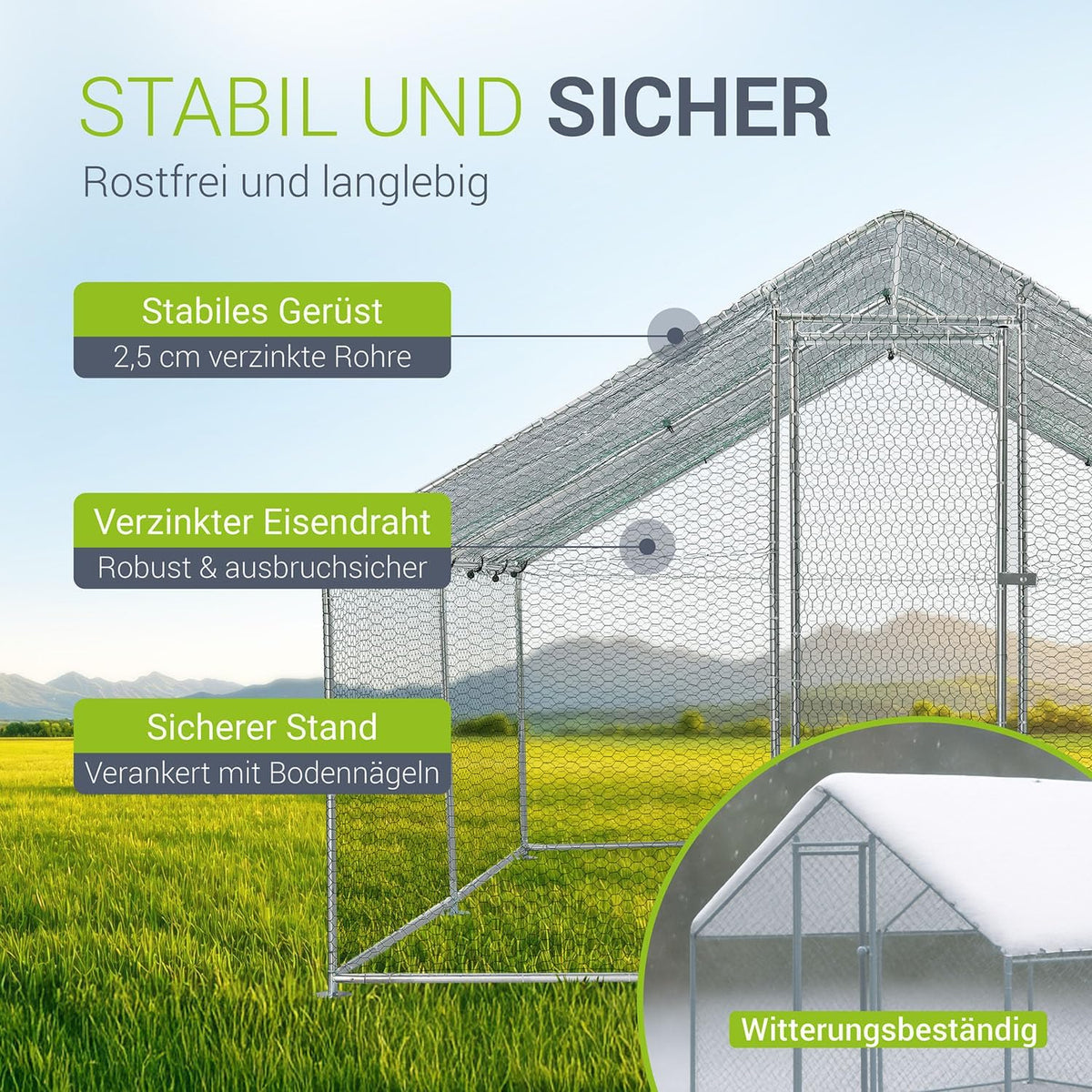 Vrijloopren – Buitenren – Dierenren – Kippenhok – Konijnenren – 3x4x2 Meter – Verzinkt Stalen Frame – Waterdicht PE Zeil