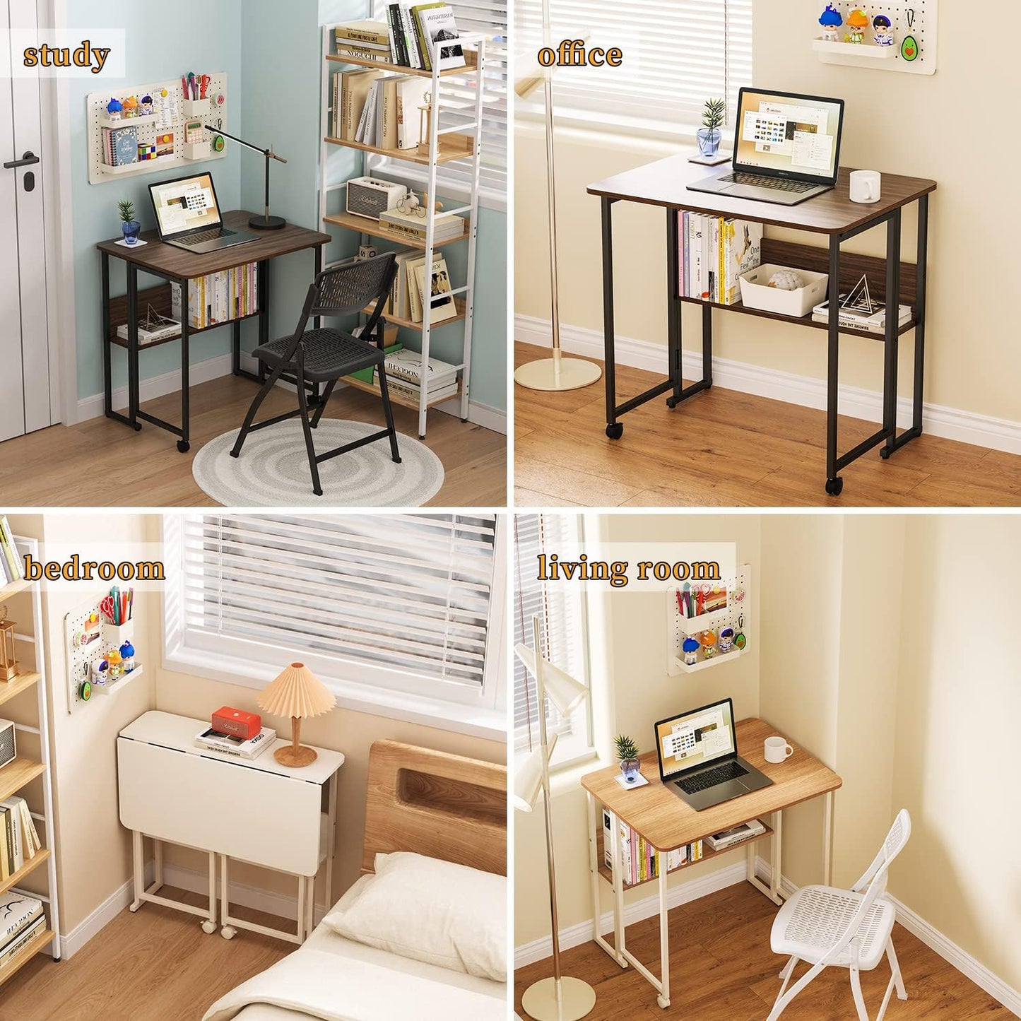 Kleine Inklapbare Computertafel – Laptopbureau – Opklapbaar Bureau – Compact Bureau – Thuiswerkplek – Inklapbaar Ontwerp – Verstelbare Pooten – Met Opbergrek