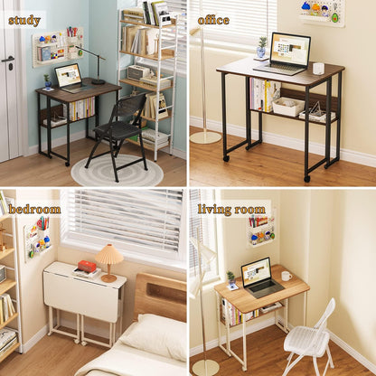 Kleine Inklapbare Computertafel – Laptopbureau – Opklapbaar Bureau – Compact Bureau – Thuiswerkplek – Inklapbaar Ontwerp – Verstelbare Pooten – Met Opbergrek