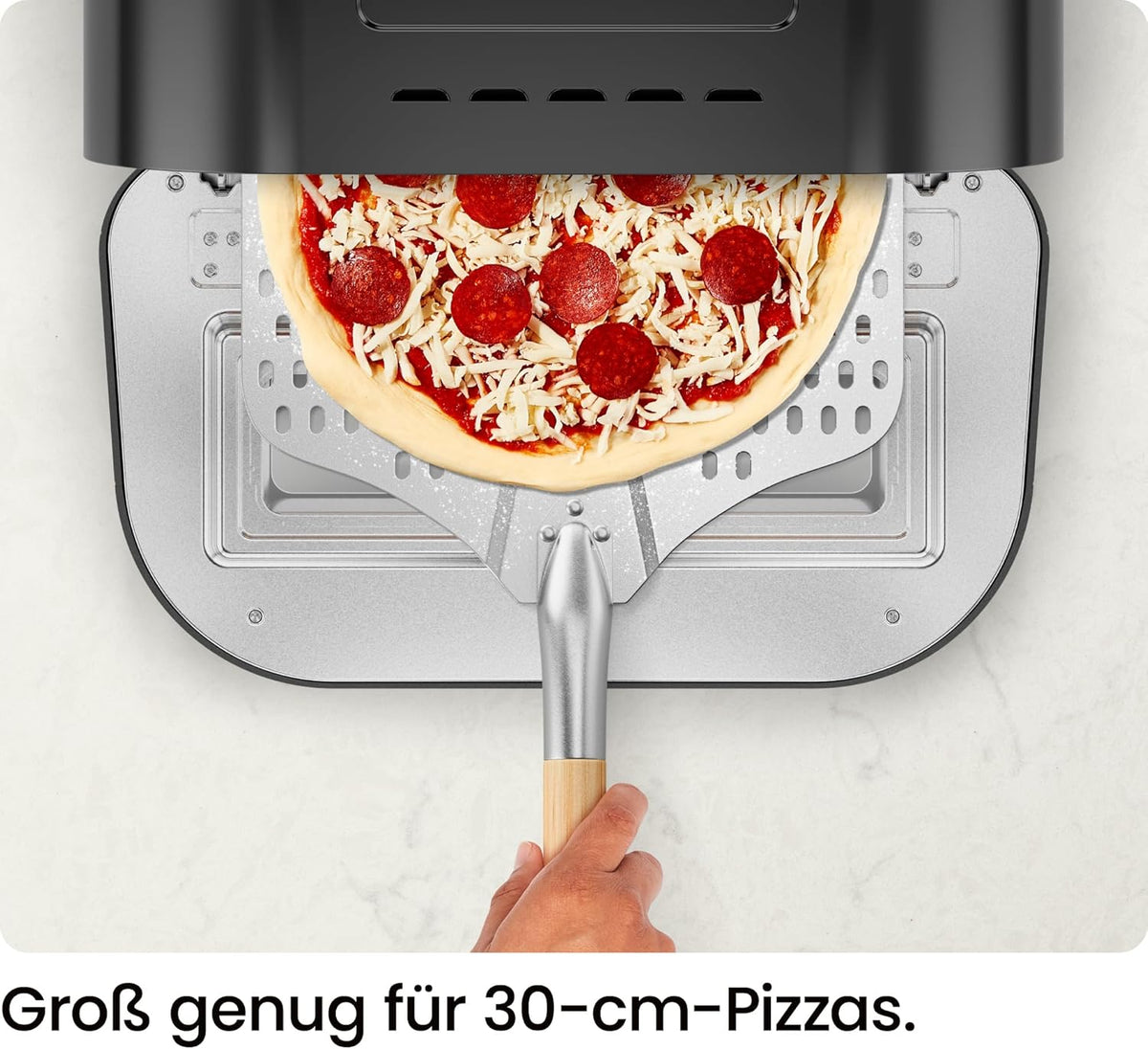 CHEFMAN Elektrische pizzaoven voor binnen en buiten, draagbare pizzaoven 30 cm voor Napolitaans, New Yorker, fijne korst en braadpan, pizzasteen en schilschijf, zwart