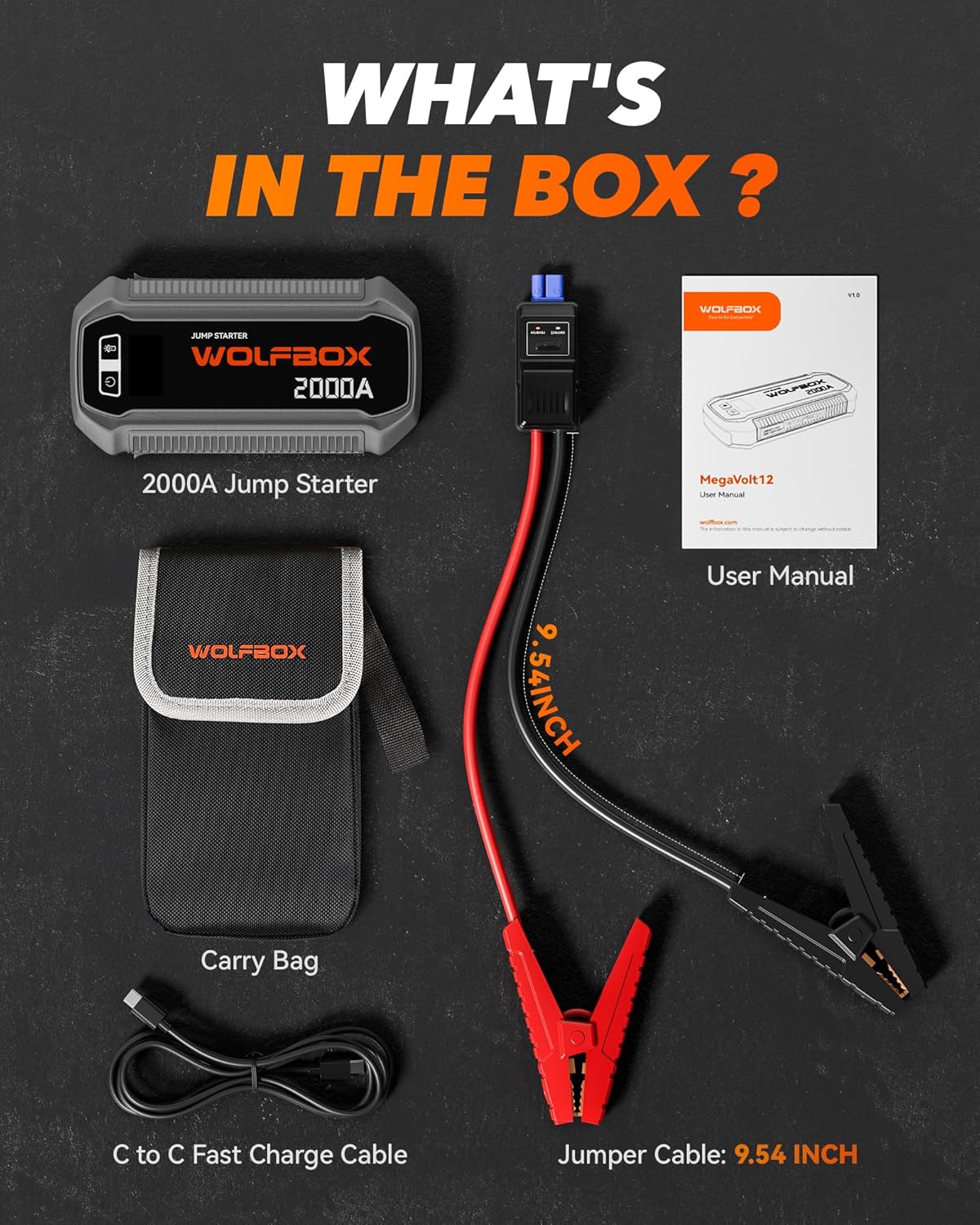 Jump Starter 12V Auto – Starthulp – Startbooster – Accubooster – Noodstarter – 2000A Startvermogen – 12000mAh Batterij