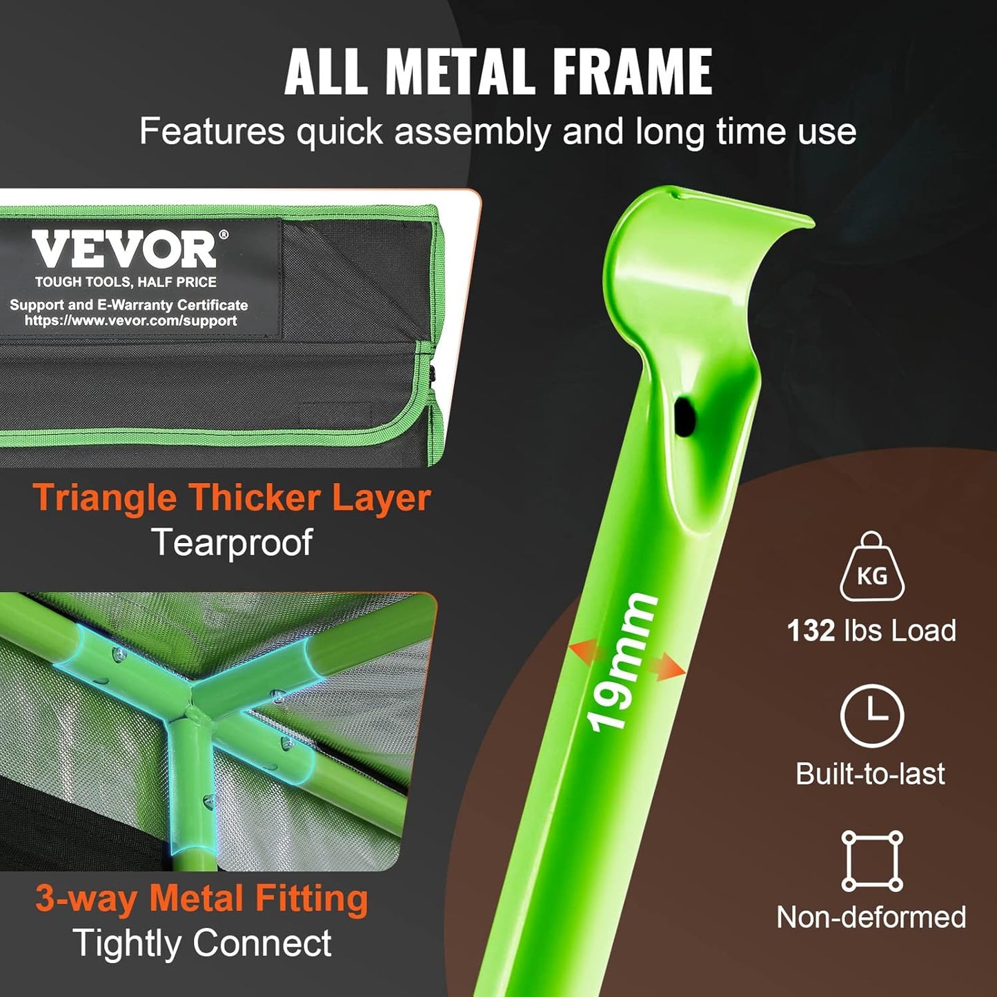 VEVOR Growbox 305 x 305 x 203 cm Greenhouse Made of 19 mm Steel Frame and 600D Oxford Fabric Grow Tent, 60 kg Load Capacity Grow Box, Suitable for 400 W Grow Light, Indoor Grow Tent - QUORE