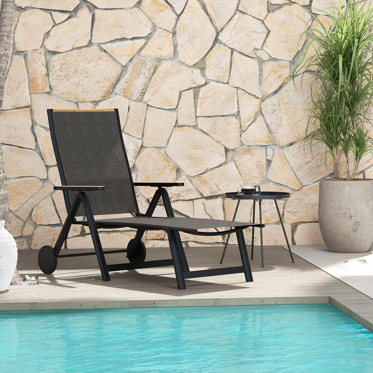 Grand patio Ligstoel, inklapbaar, aluminium ligstoel met 6-voudig verstelbaar, mesh-weefsel, weerbestendig, relaxstoel voor balkon, terras (zwart)
