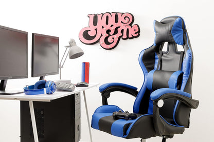 Baroni Home Gamingstoel, ergonomische bureaustoel met verstelbare rugleuning, hoofdsteun en blauwe lendensteun
