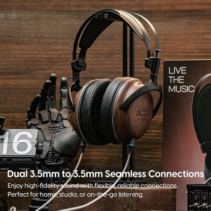 Bedrade Hoofdtelefoon – Koptelefoon – Stereo Hoofdtelefoon – Headset – Monitor Hoofdtelefoon – Gesloten Rug – Dubbele Driverconfiguratie – Walnoothouten Oorschelpen
