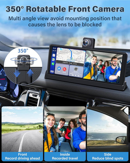 4K Apple Carplay Android autodisplay met exclusieve houder, 350° draaibaar 10,26 inch autodisplay, Car Play scherm, Buddy display met Siri/G-oogle GPS-navigatie, bluetooth, 64 GB TF-kaart