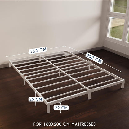 Dreamzie Bedframe 160 x 200 Van Metaal, Bedframe 160 x 200 Voor Matrassen Eenpersoonsbed, Hoogte 25 cm, Robuust, Eenvoudige Montage, Omvangrijke Opbergruimte, Witte Lattenbodem