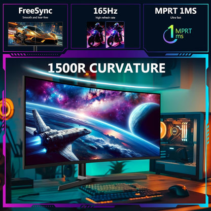Z-Edge Gaming Monitor Curved 34'', 165Hz, UWQHD(3440x1440), 1ms MPRT, Height & Incline Adjustable, 21:9 with DP Cable, FreeSync, 1500R VA, 300cd/m², 2*HDMI2.0 & 2*DP1.4, RGB, VESA 3.937 * 3.937 * 3.9 937 in