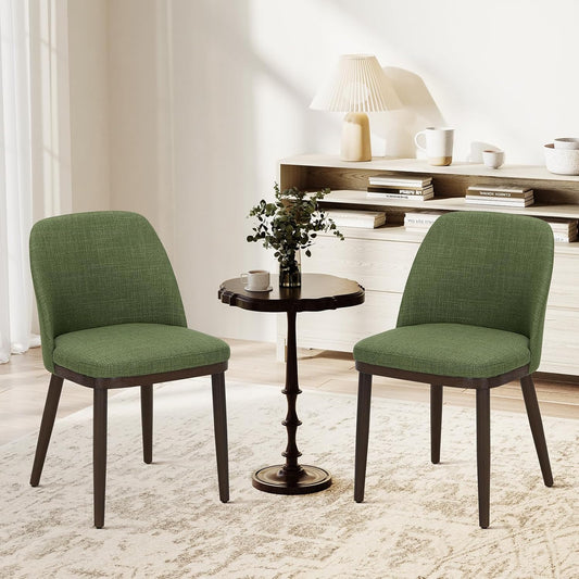 COLAMY Gevoerde eetkamerstoelen, set van 2, moderne keukenstoelen met rugleuning, stoffen stoel met houten poten voor eetkamer, keuken, restaurant, groen