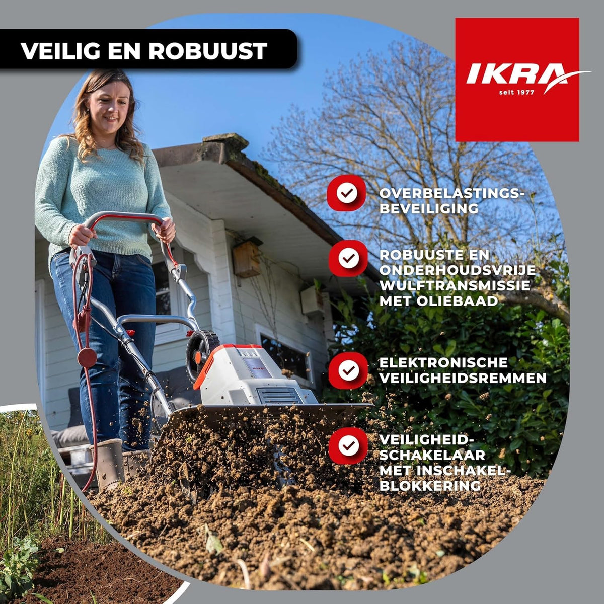 IKRA Elektrische Grondfrees IEM 1500, flexibele werkbreedte 32 & 45cm, werkdiepte tot 20cm, krachtig 1500W vermogen