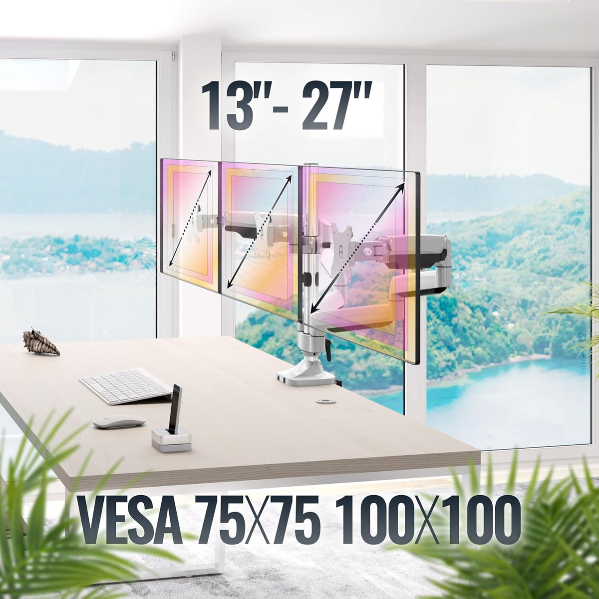 RICOO Triple Monitor houder tafel gasveer voor 15-29 inch, ergonomisch, VESA tafelhouder, monitorarm TS9911, monitorhouder 3 monitorarm beeldschermhouder