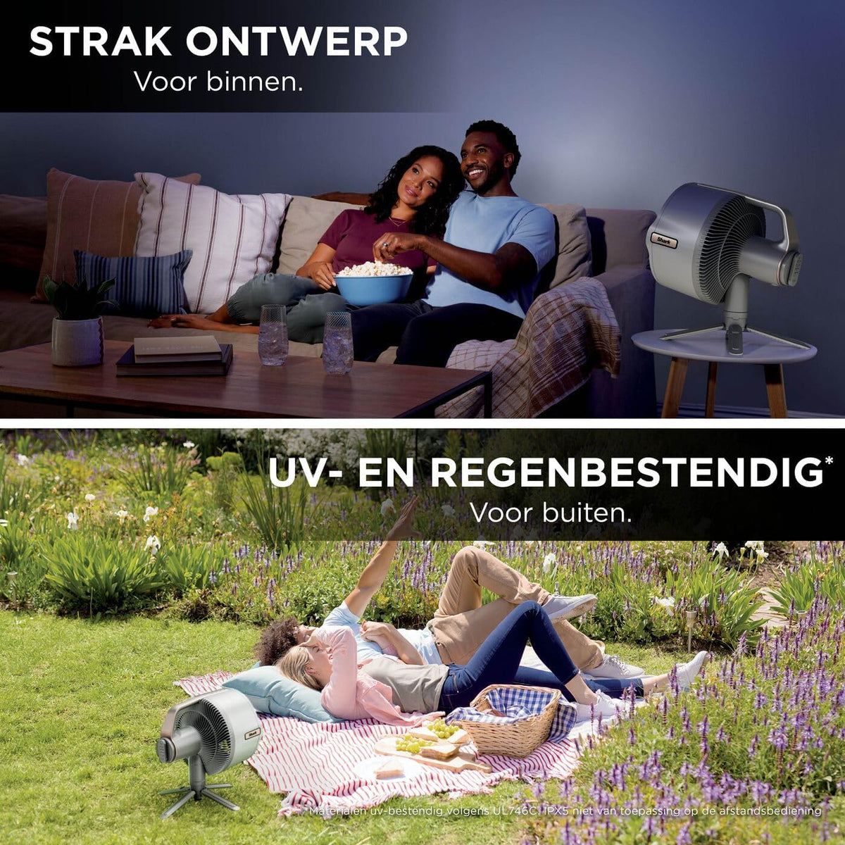 Shark FlexBreeze Pro Mist Snoerloze Binnen- & Buitenventilator, Verstuivingssysteem, Draagbare Tank, 20 m Reikwijdte, Voet- & Tafelmodel, 5 Snelheden, Stil, Afstandsbediening, Duifgrijs FA300WHEU