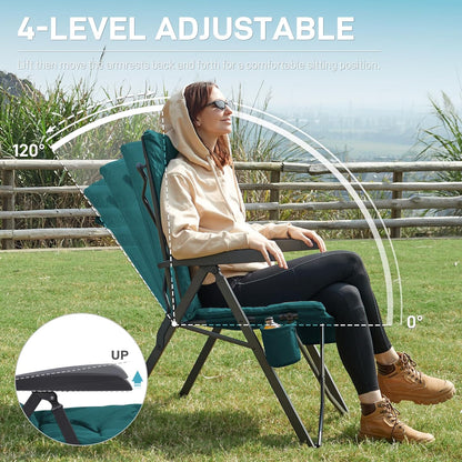 Ever Advance Luxe campingstoelen voor volwassenen, 2 stuks, heavy-duty, hoge rugleuning, oversized, opvouwbare tuinstoel, comfortabel, 6 cm gewatteerd, 150 kg draagkracht, verstelbare stoelen voor