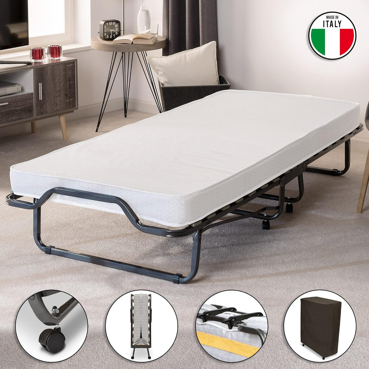 Beautissu vouwbed 80 x 200cm - opvouwbaar logeerbed Venetia incl. stabiele stalen frame, dik matras en beschermhoes