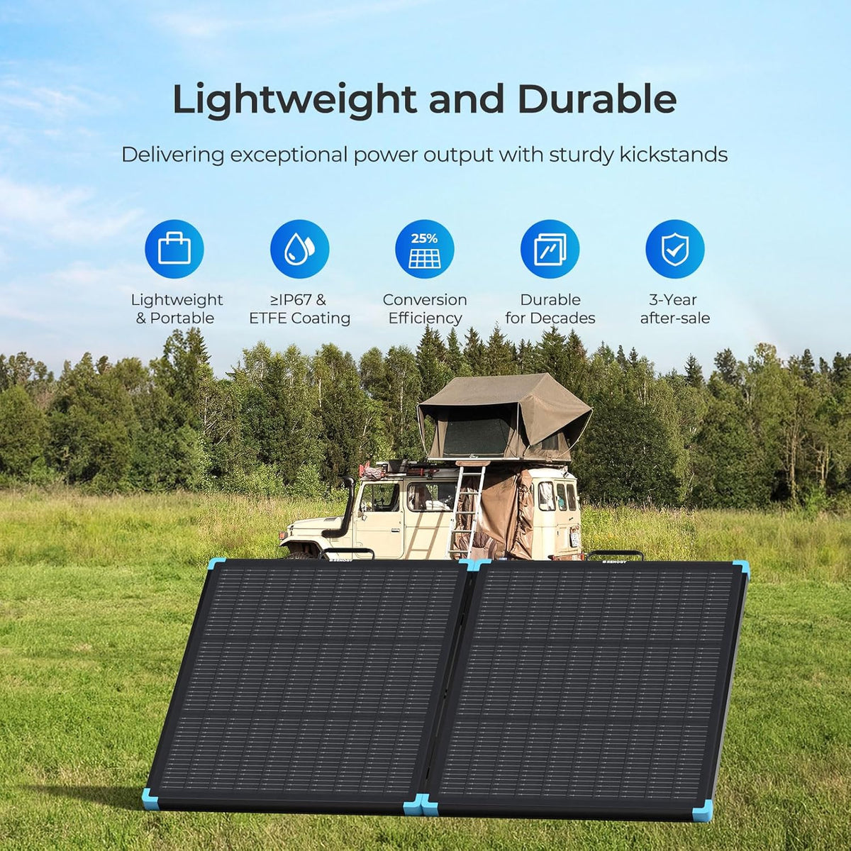 Renogy Solar Panels, 100W Portable Lightweight Solar Suitcase, N-Type 25% High Efficiency Foldable Panel 24.64x20.62, Fast Setup with Kickstands, IP67 Waterproof for RV Camping Off-Grid Blackouts